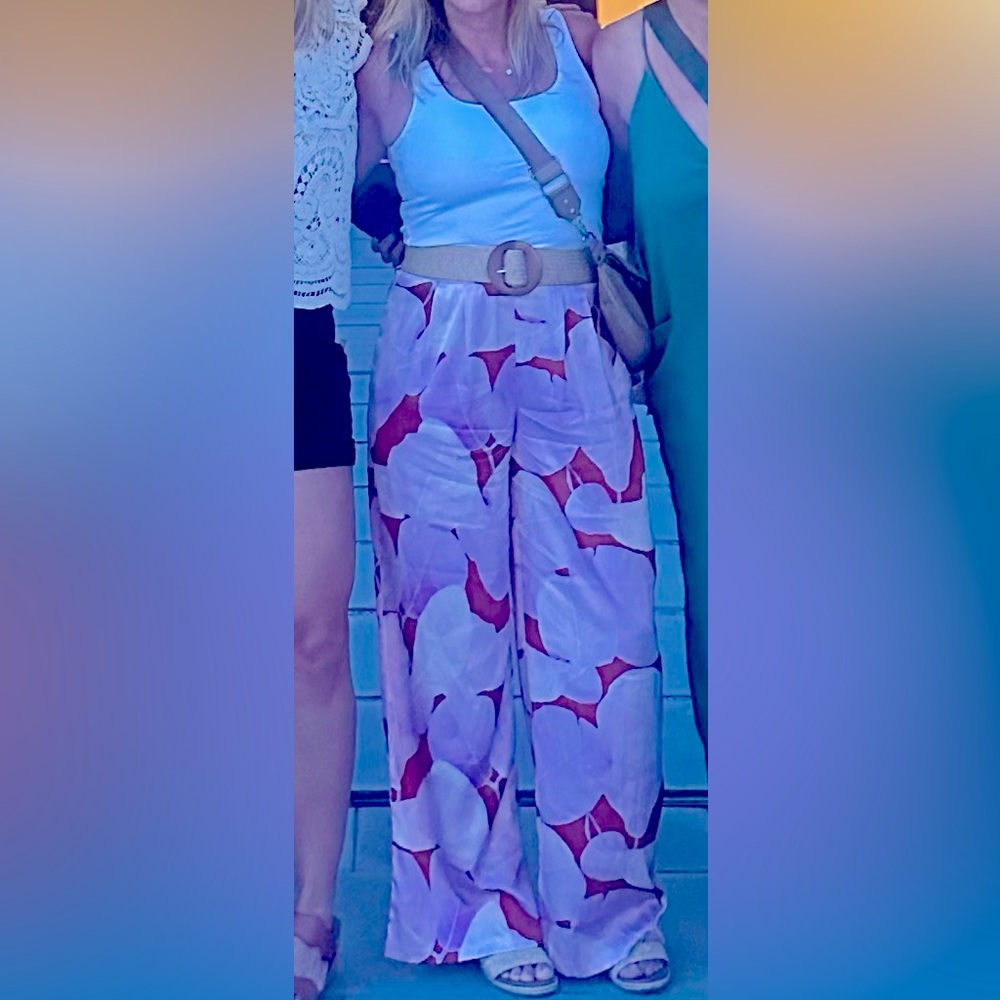 Anthropologie x Hutch Pink and Brown Wide Leg Satin Pants